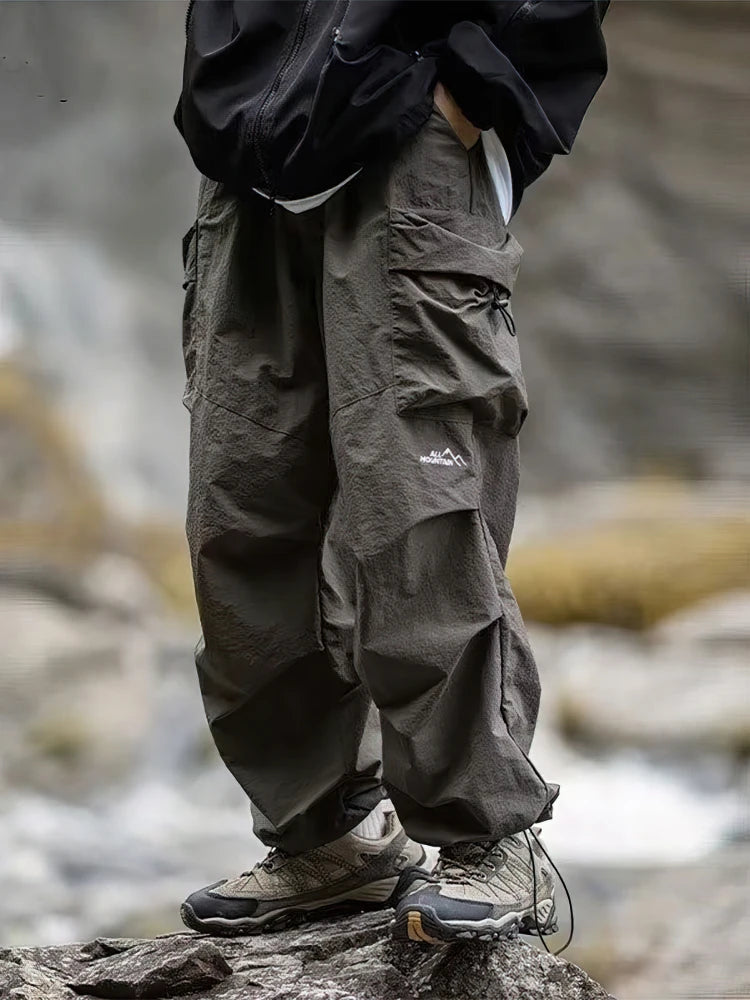 Mens Waterproof Hiking Cargo Pants Outdoor Wide Leg Trousers