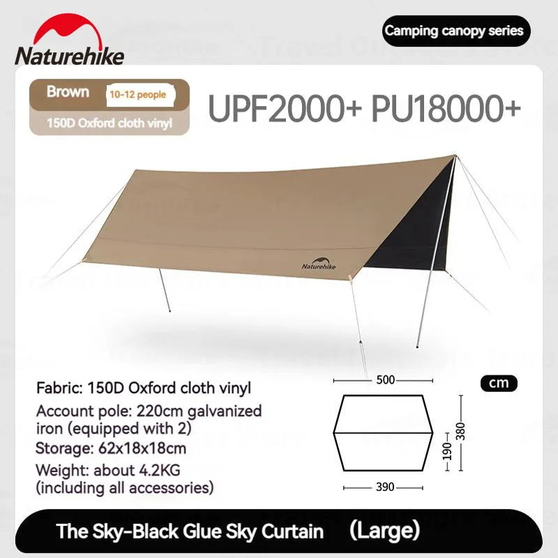 Naturehike Camping Sun Shelter Vinyl UPF2000+ UV Waterproof Tarp Outdoor Picnic 17㎡ Large Space Sunshade Canopy Awning velarium