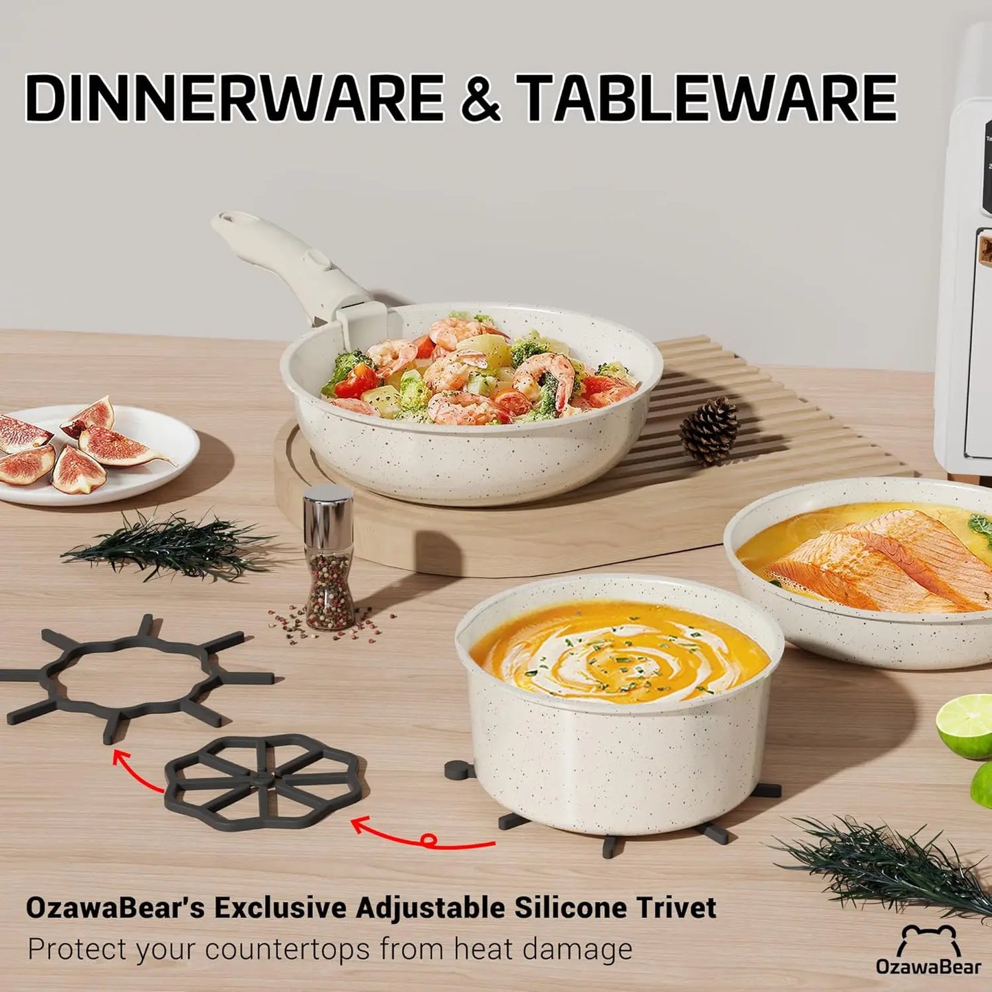 Ceramic 23-Piece Cookware Set Detachable Handles Induction And Oven Safe
