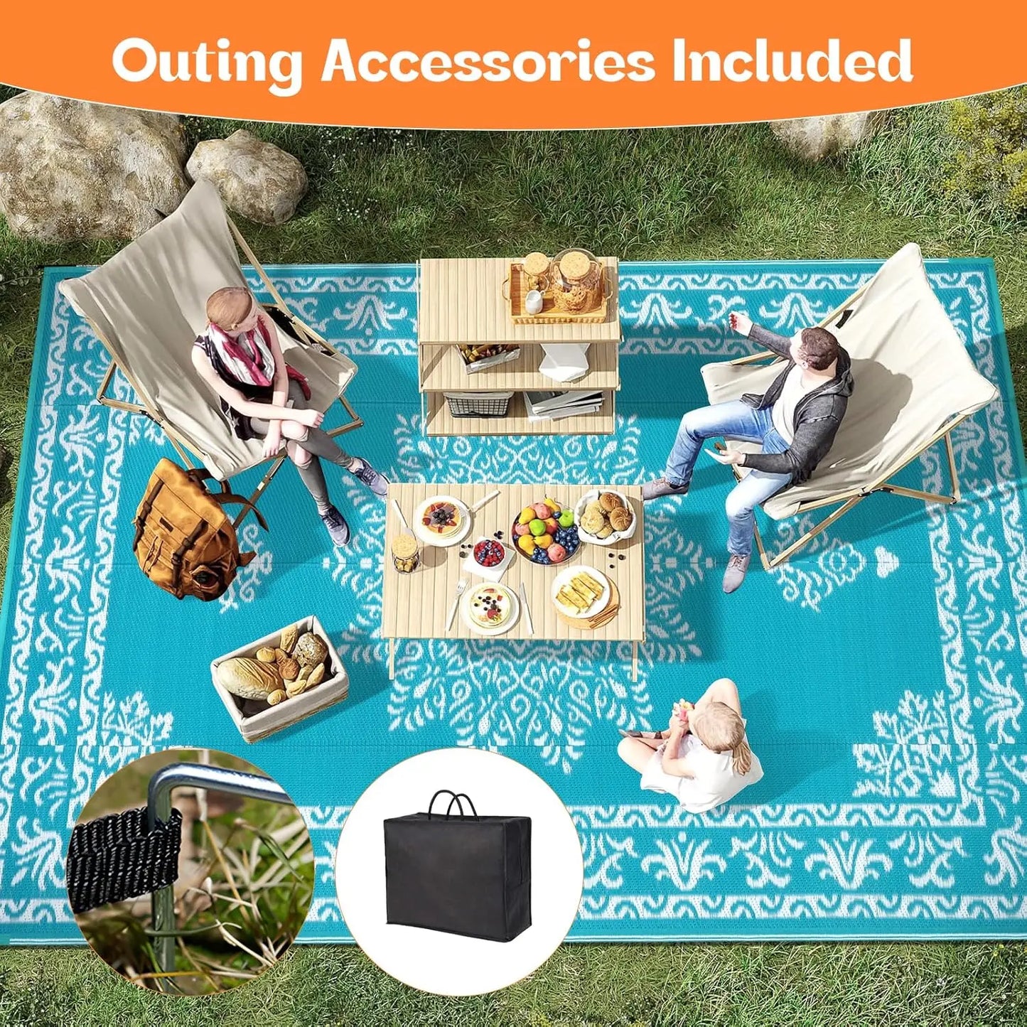 Waterproof Reversible Outdoor Rug UV Resistant Patio Mat For Deck Porch RV