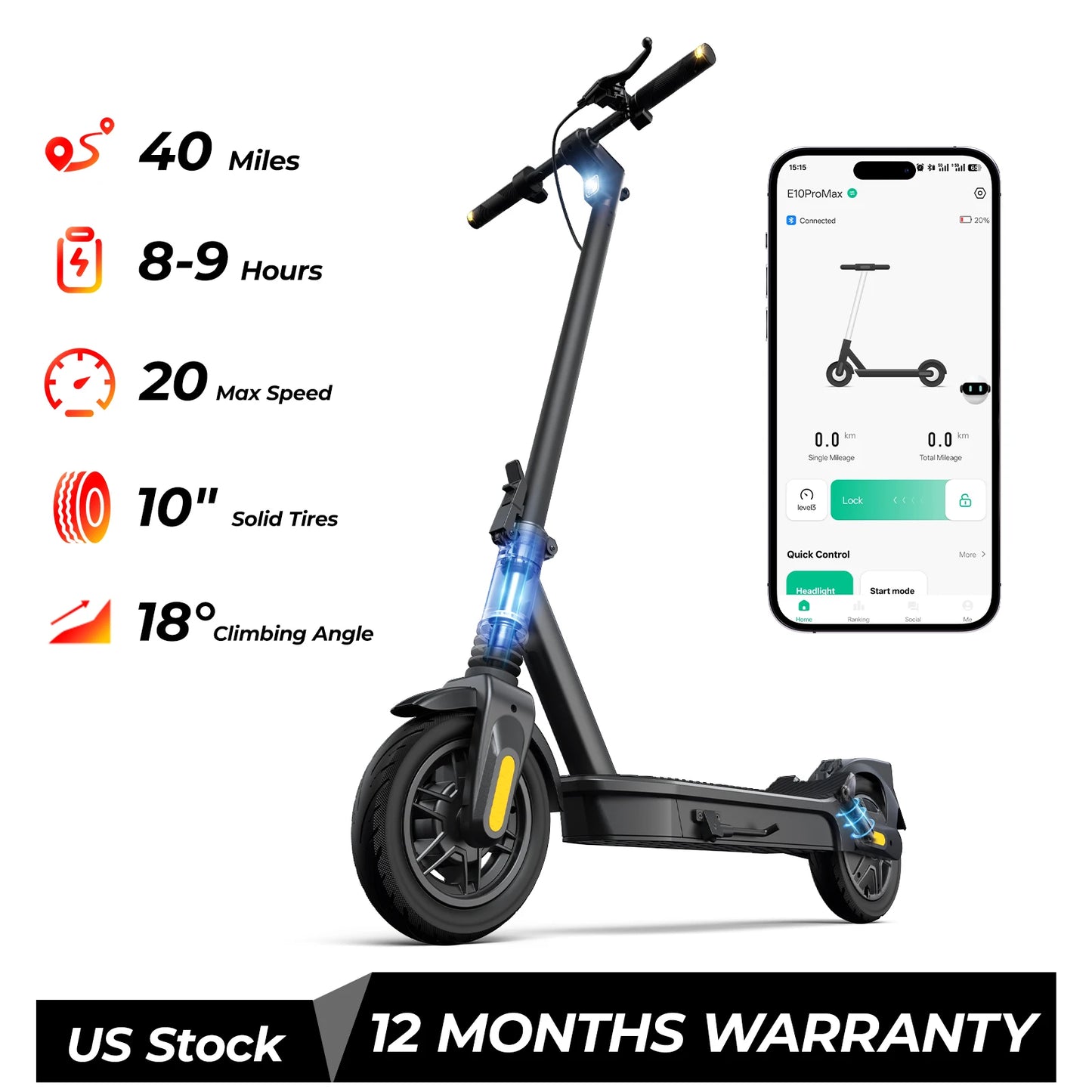 HeroPick E10 Pro Max Electric Scooter 1000W 40 Mile Range