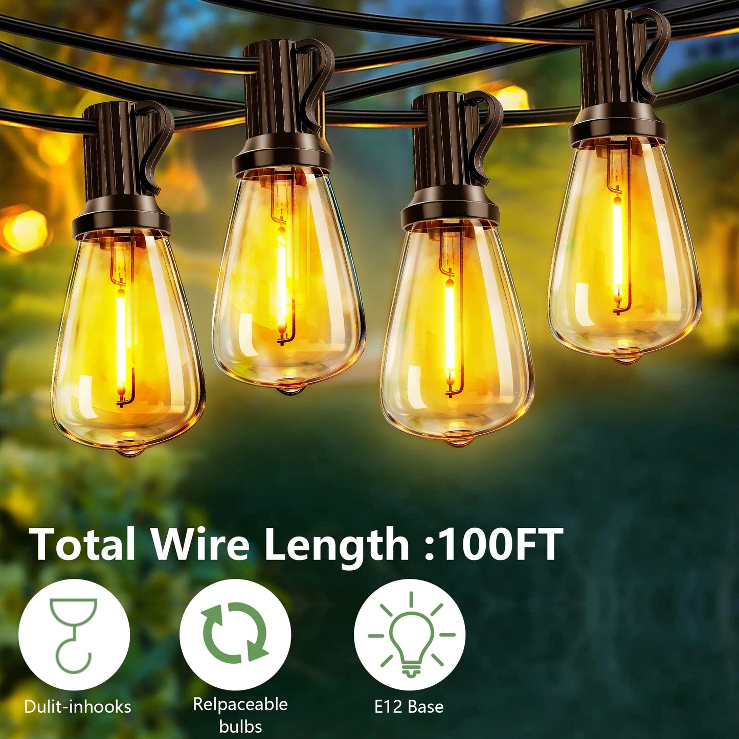 ARLGSITE Solar Outdoor String Lights IP65 Waterproof Patio