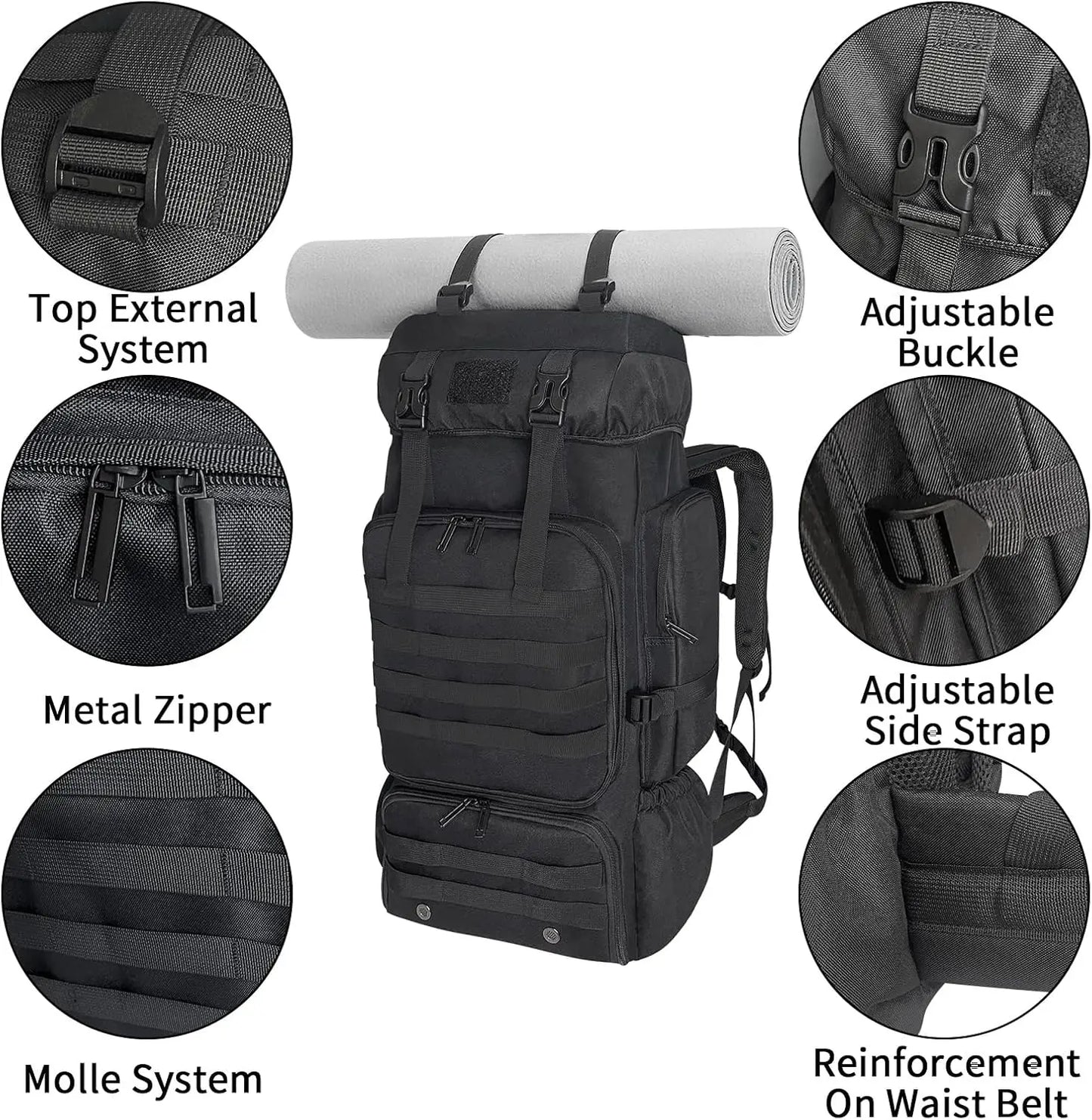 80L Hiking Camping Backpack Outdoor Travel Climbing Rucksack Military Trekking Knapsack Molle 3 Days Assault Pack