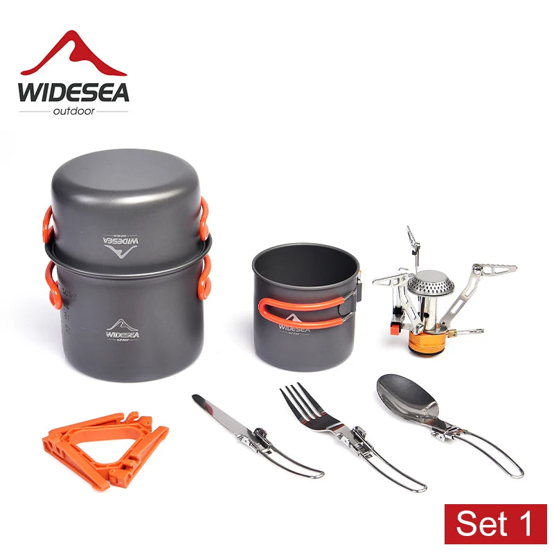 Widesea Camping Cookware Set Portable Stove Cup Knife Fork