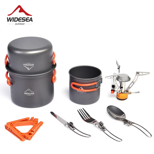 Widesea Camping Cookware Set Portable Stove Cup Knife Fork
