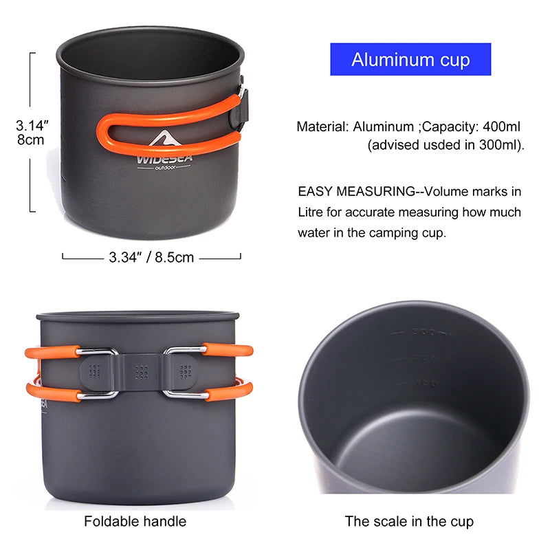 Widesea Camping Cookware Set Portable Stove Cup Knife Fork