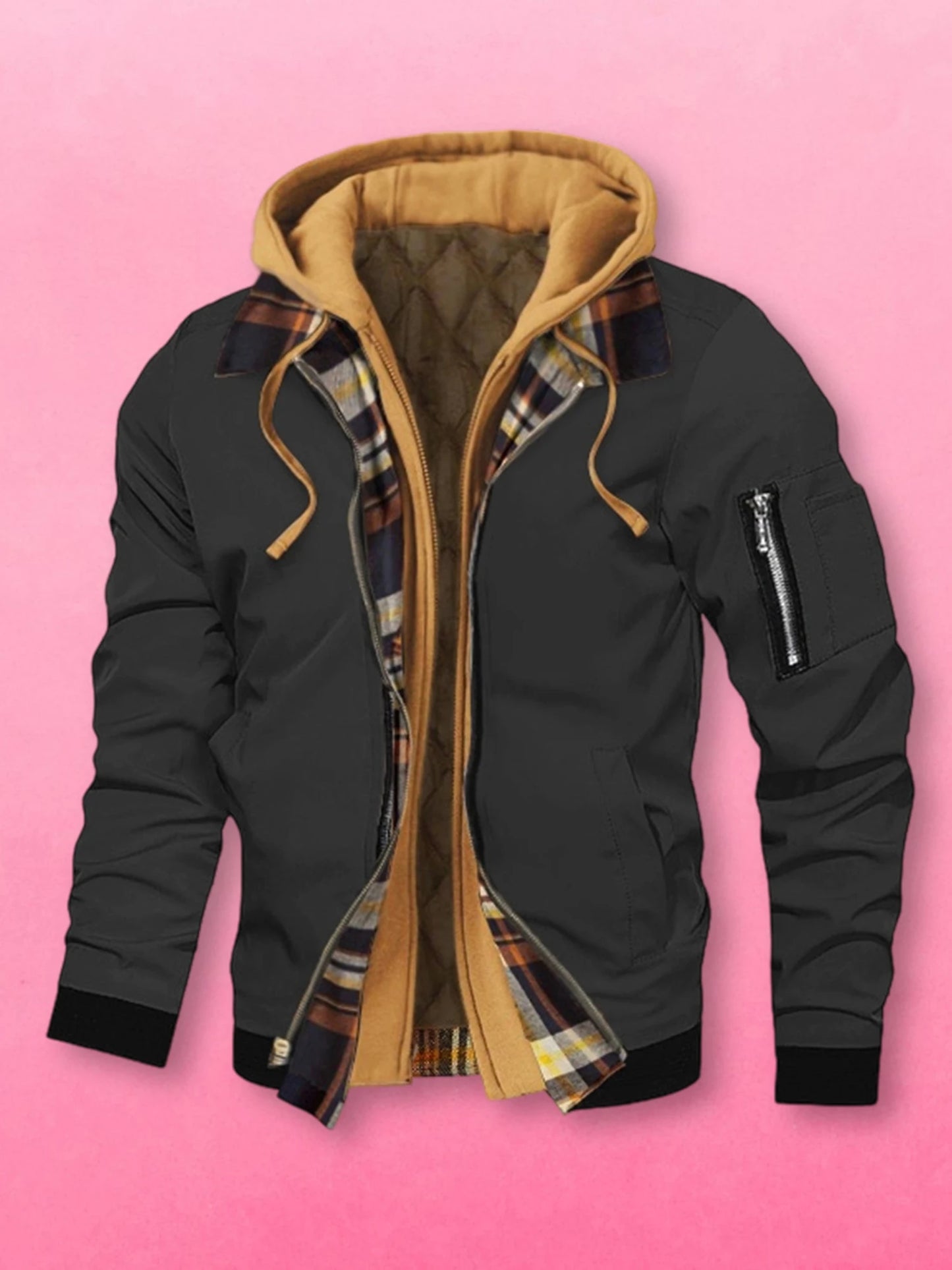 Men's Winter Hooded Zip Up Jacket With Faux Fur Lining