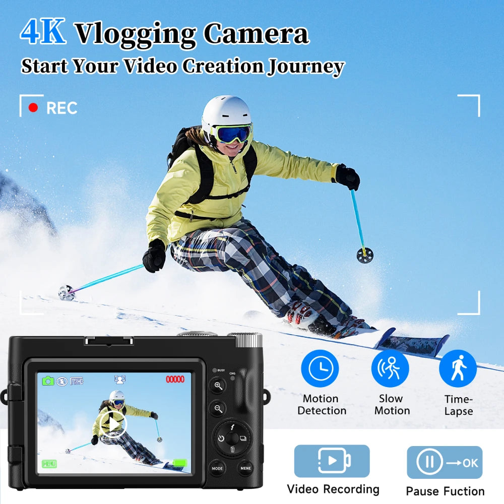 Zostuic 4K Digital Camera Autofocus Vlogging 48MP Screen