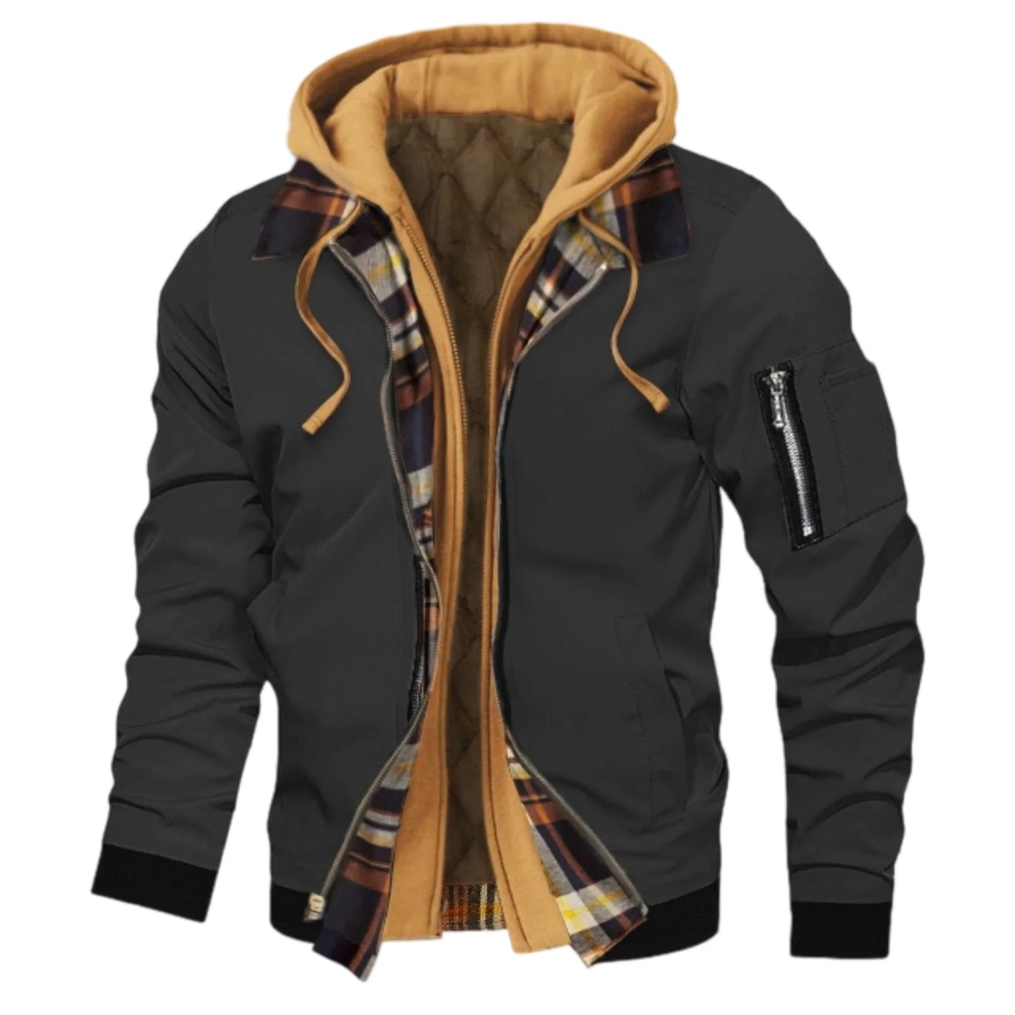Men's Winter Hooded Zip Up Jacket With Faux Fur Lining