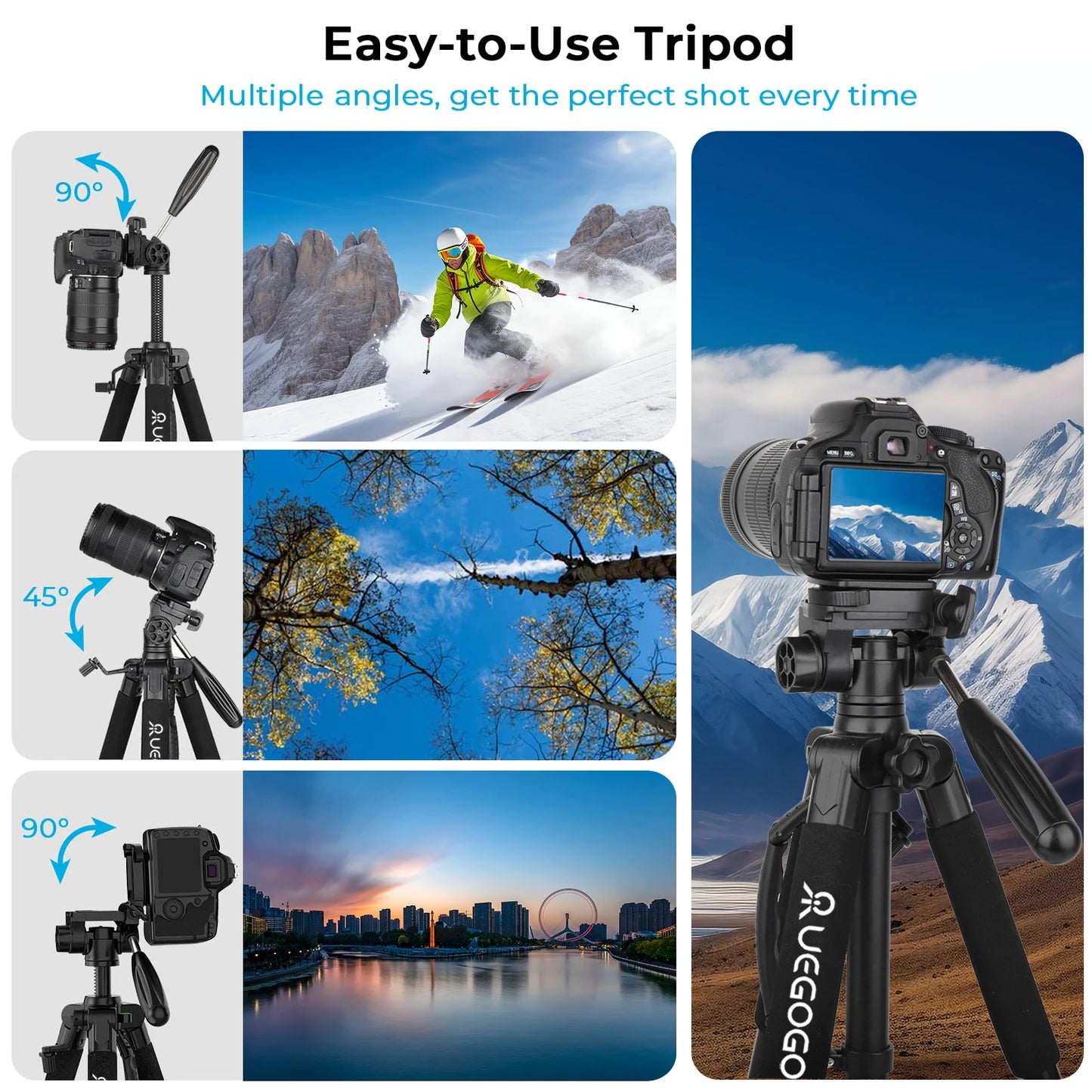 UEGOGO Professional Camera Tripod for DSLR, Smartphone, and Projector