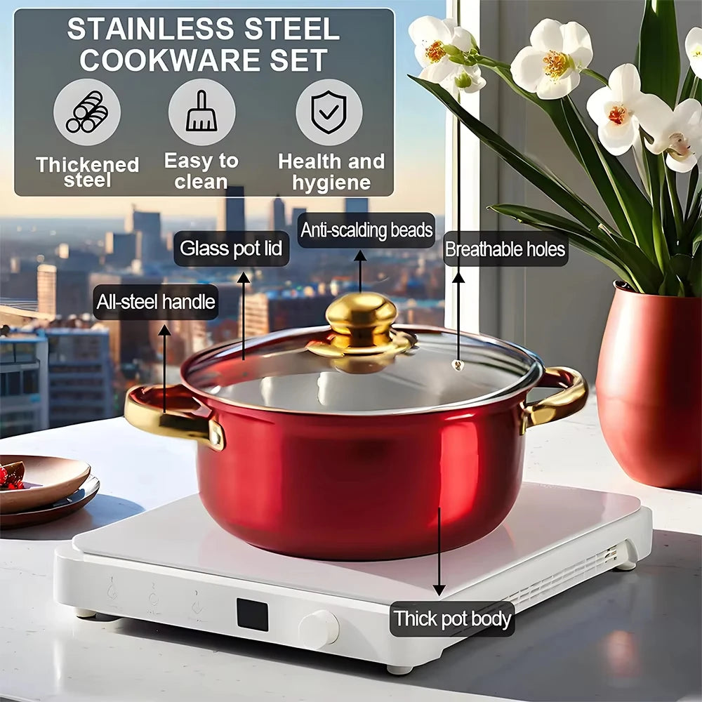 12-Piece Stainless Steel Cookware Set With Nonstick Pots And Pans
