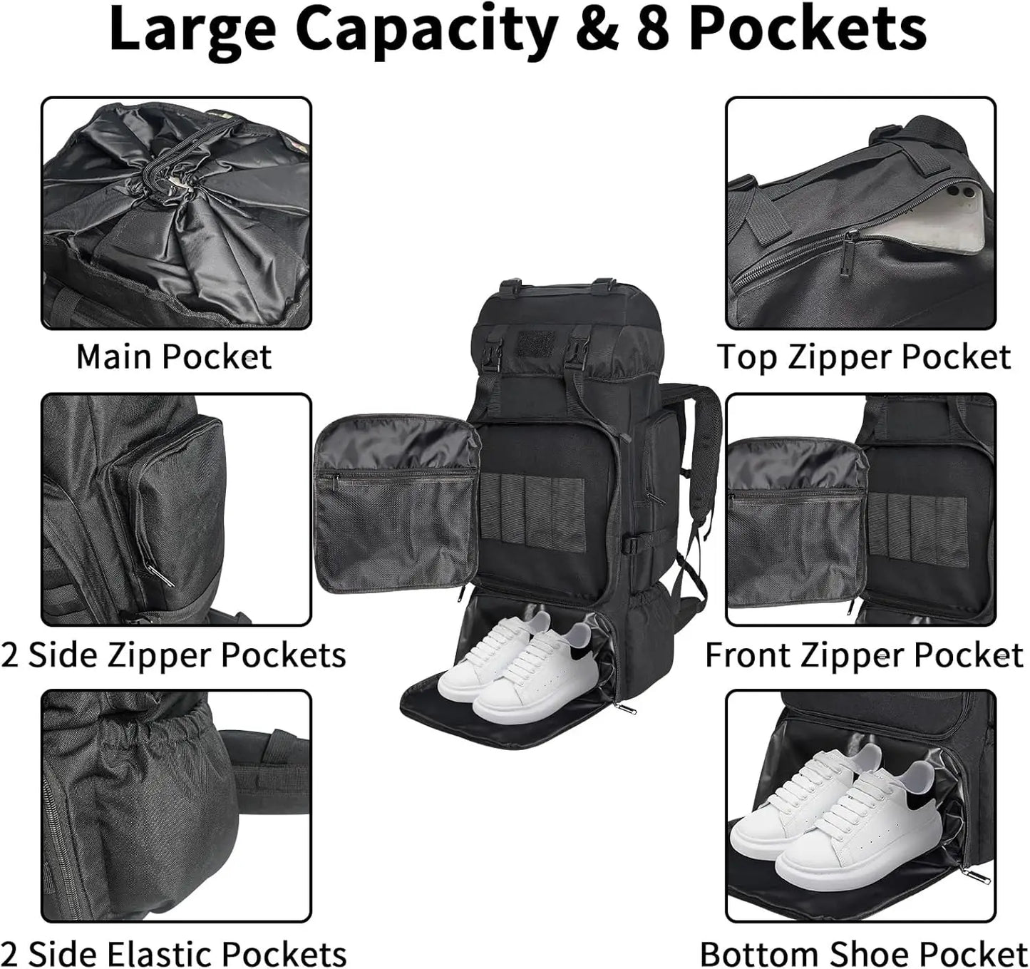 80L Hiking Camping Backpack Outdoor Travel Climbing Rucksack Military Trekking Knapsack Molle 3 Days Assault Pack
