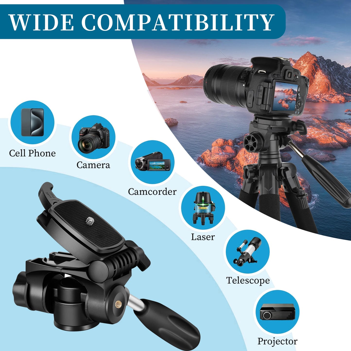UEGOGO Professional Camera Tripod for DSLR, Smartphone, and Projector