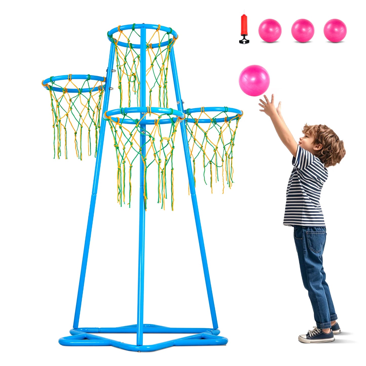 SucceBuy 4 Hoop Basketball Hoop Stand With Adjustable Indoor Outdoor