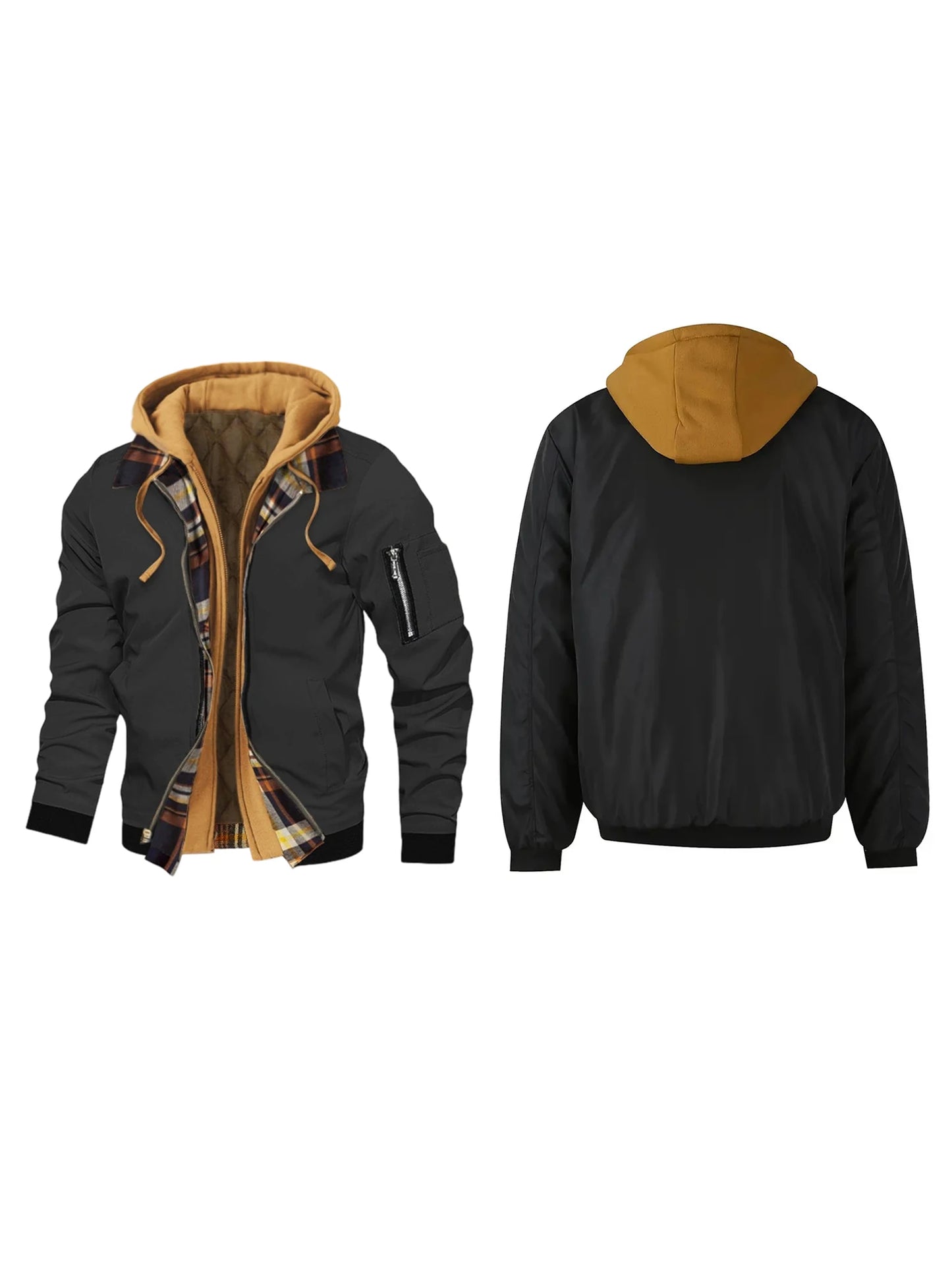 Men's Winter Hooded Zip Up Jacket With Faux Fur Lining