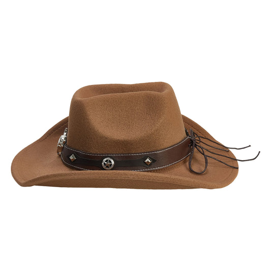 NONECN Vintage Cowboy Hat With Wide Brim And Bull Embroidery