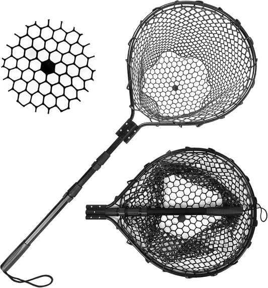 Folding Rubber Fishing Net With Aluminum Handle For Freshwater Saltwater