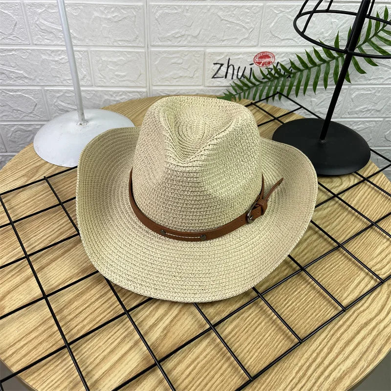 Wide Brim Unisex Cowboy Hat Sun Protection Foldable With Lanyard