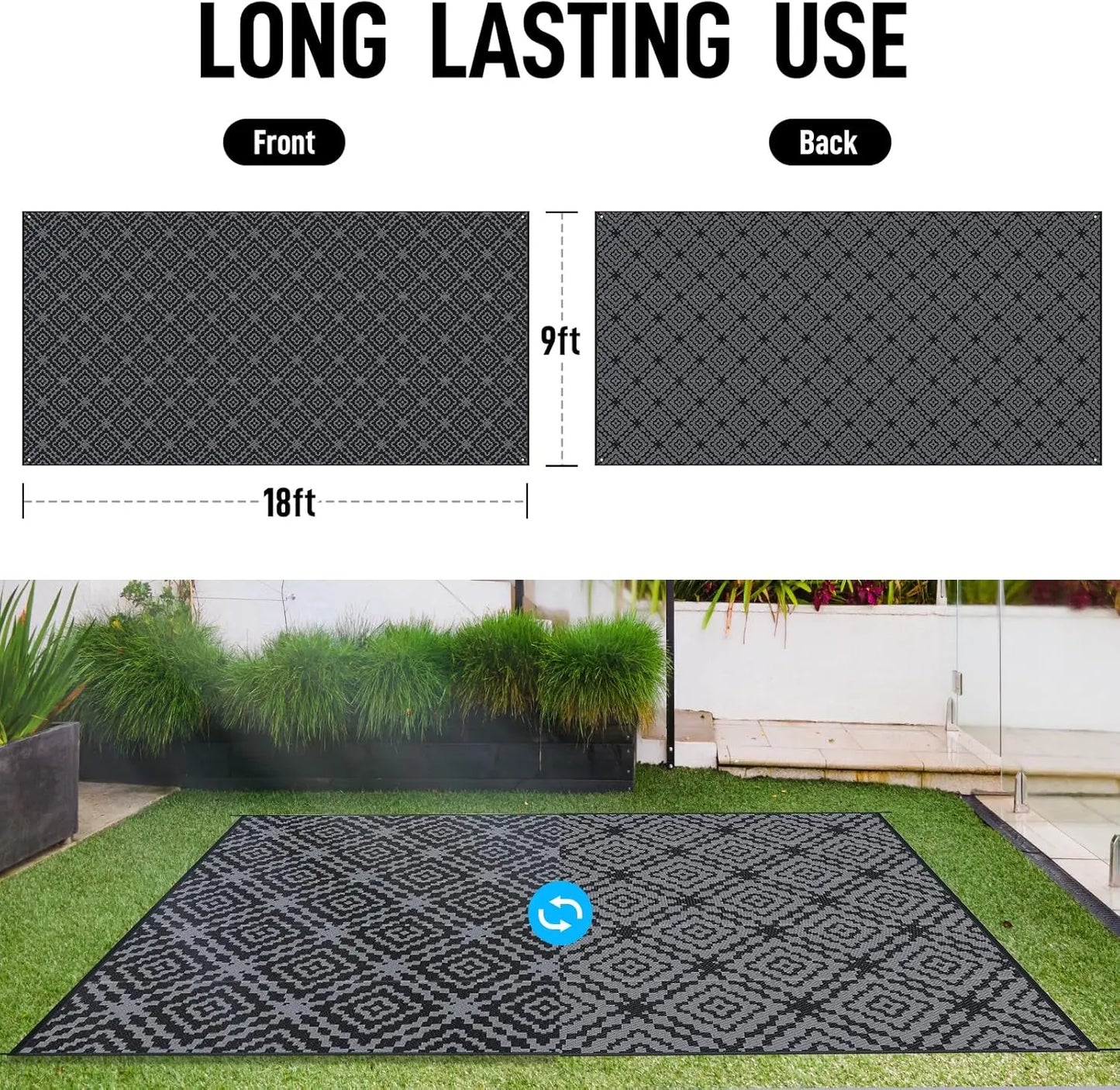 Reversible Waterproof Outdoor Rug For Patio And Deck