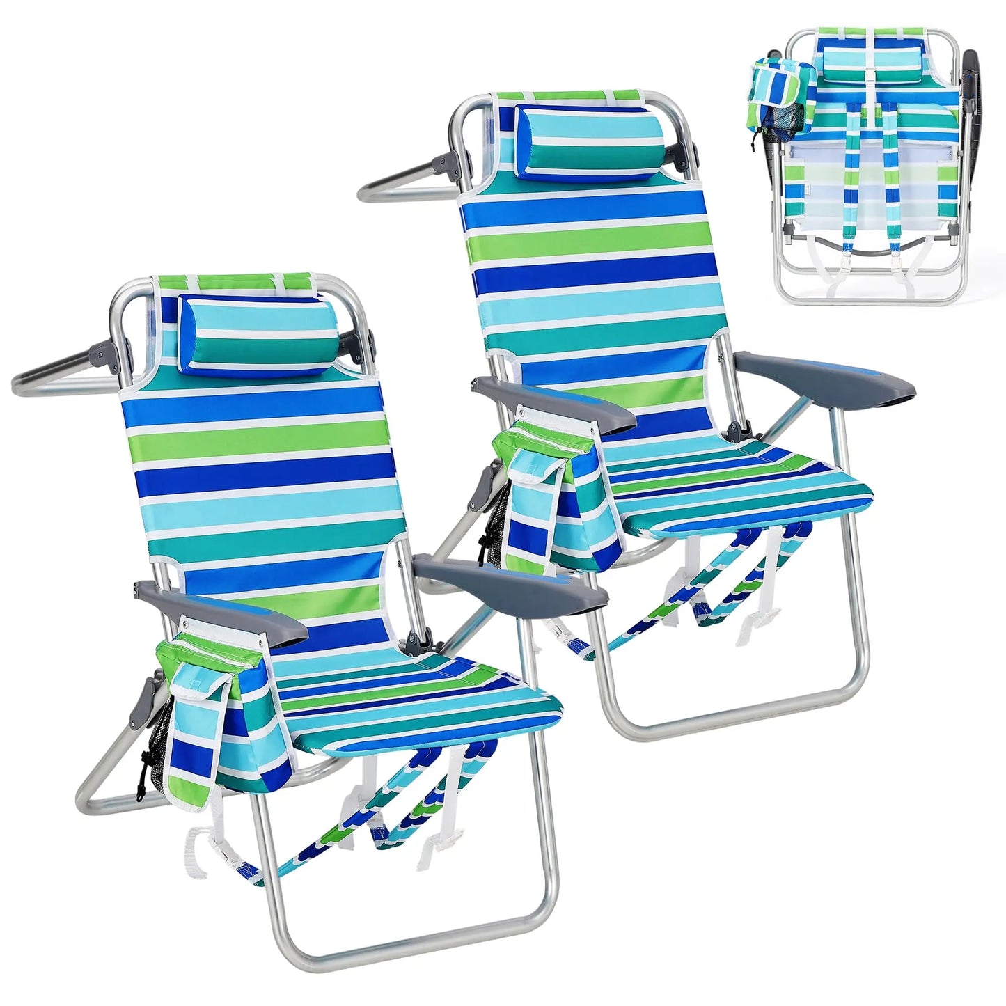 HiMISS 2 Pack Backpack Beach Chair Folding Lounge With Cooler