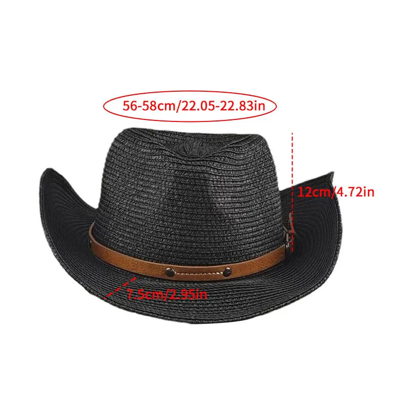 Wide Brim Unisex Cowboy Hat Sun Protection Foldable With Lanyard