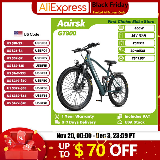 Aairsk GT900 Electric Bike 400W 36V 13Ah Off Road Suspension