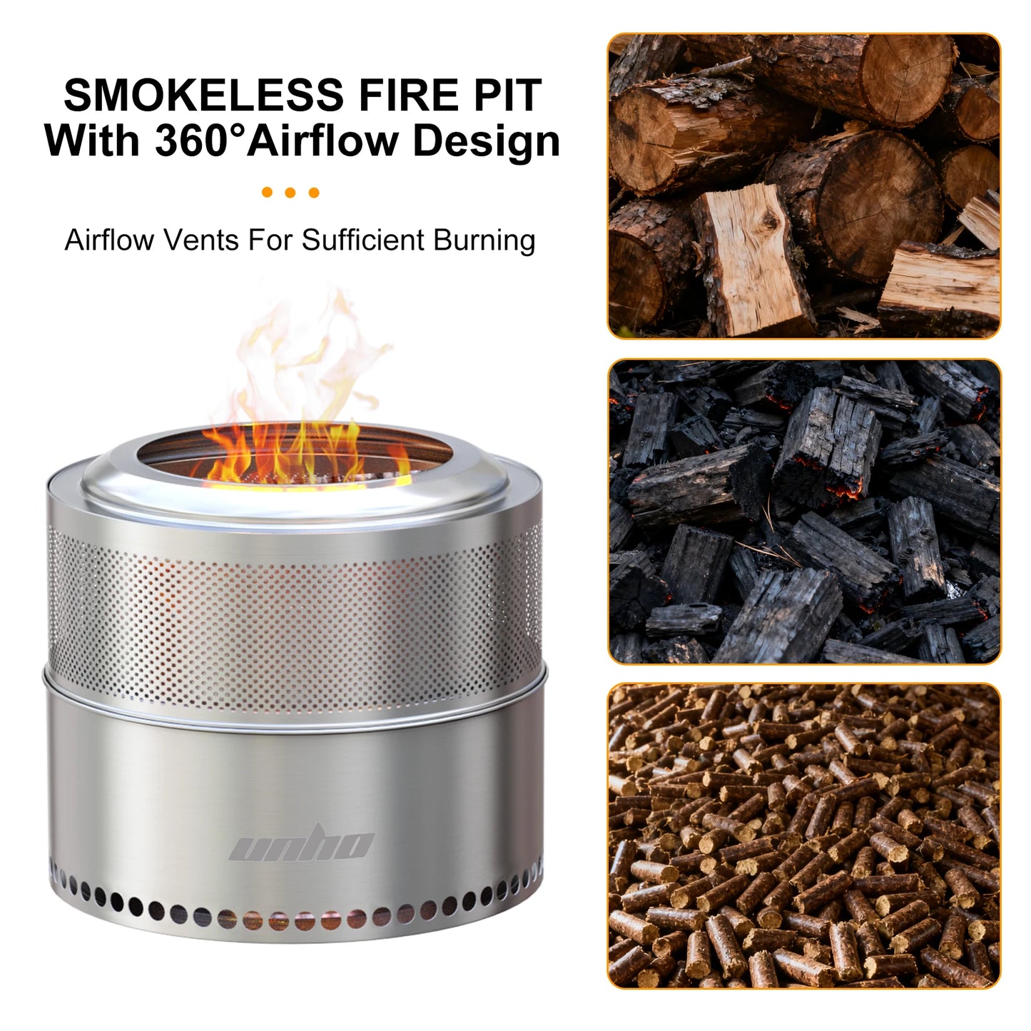 Stainless Steel Smokeless Wood Burning Outdoor Fire Pit With Carry Bag