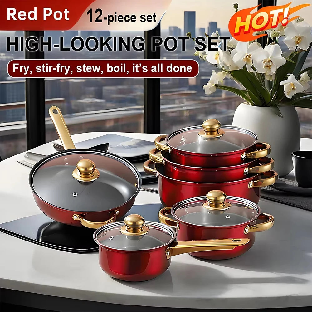 12-Piece Stainless Steel Cookware Set With Nonstick Pots And Pans