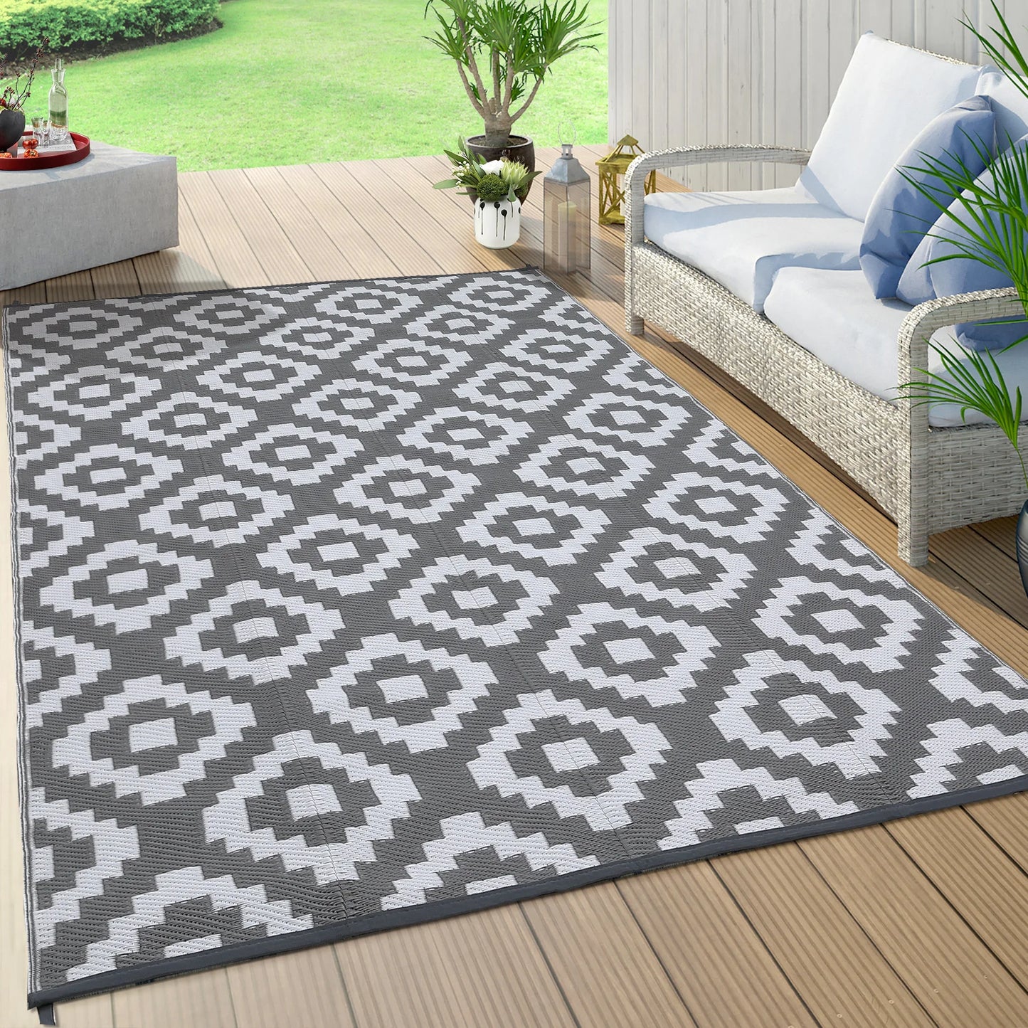 StudysetCN Outdoor Geometric Reversible Waterproof Rug For Patio