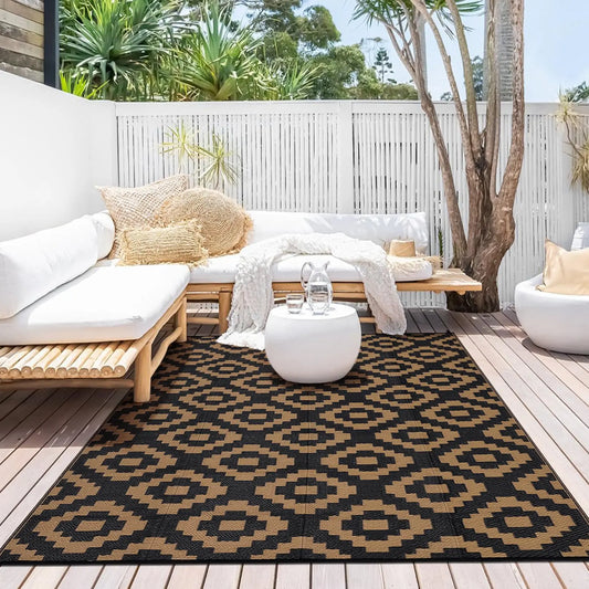 StudysetCN Outdoor Geometric Reversible Waterproof Rug For Patio