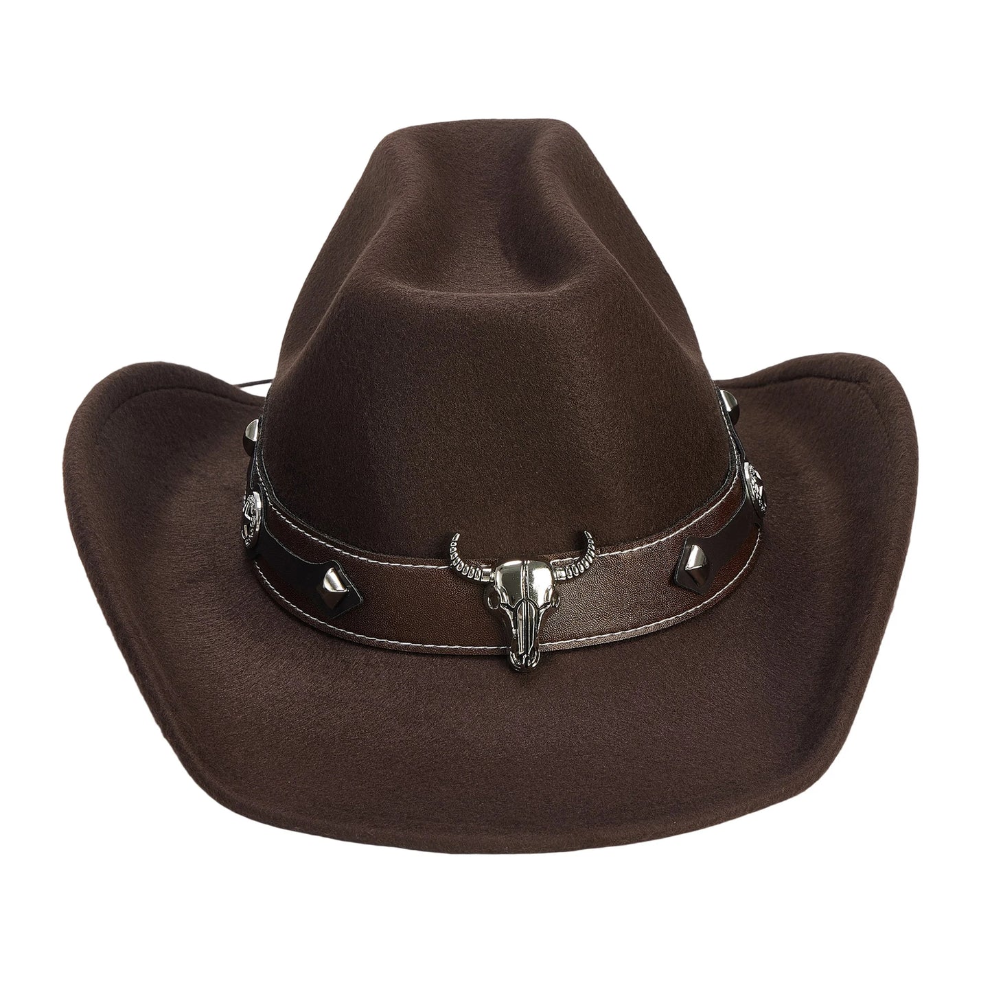 NONECN Vintage Cowboy Hat With Wide Brim And Bull Embroidery