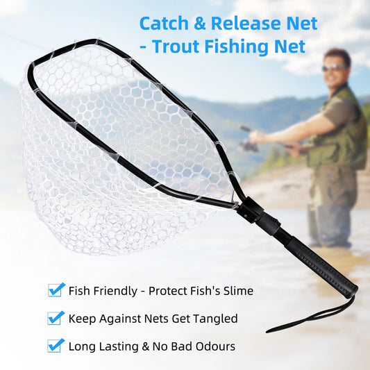 HiMISS Foldable Trout Landing Net With Handle Lightweight Fly Fishing