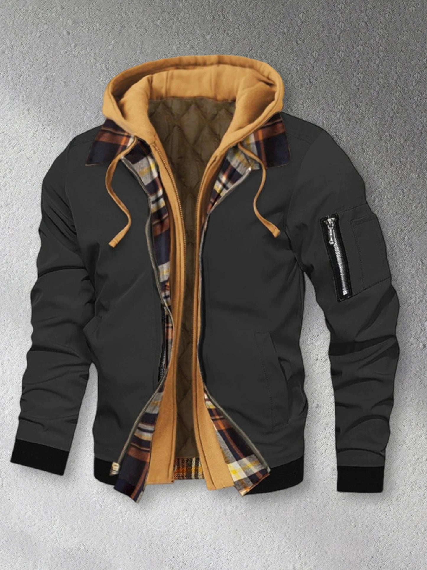 Men's Winter Hooded Zip Up Jacket With Faux Fur Lining