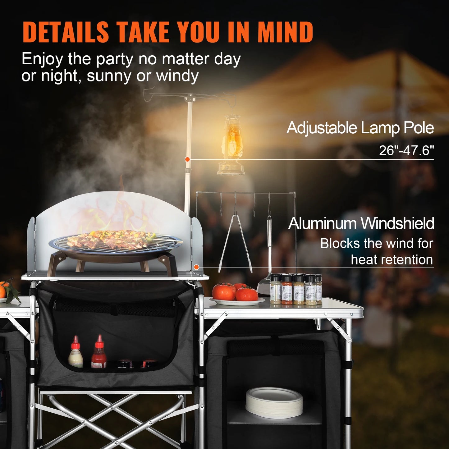 SucceBuy Folding Outdoor Kitchen Table Cabinet For Camping And BBQ
