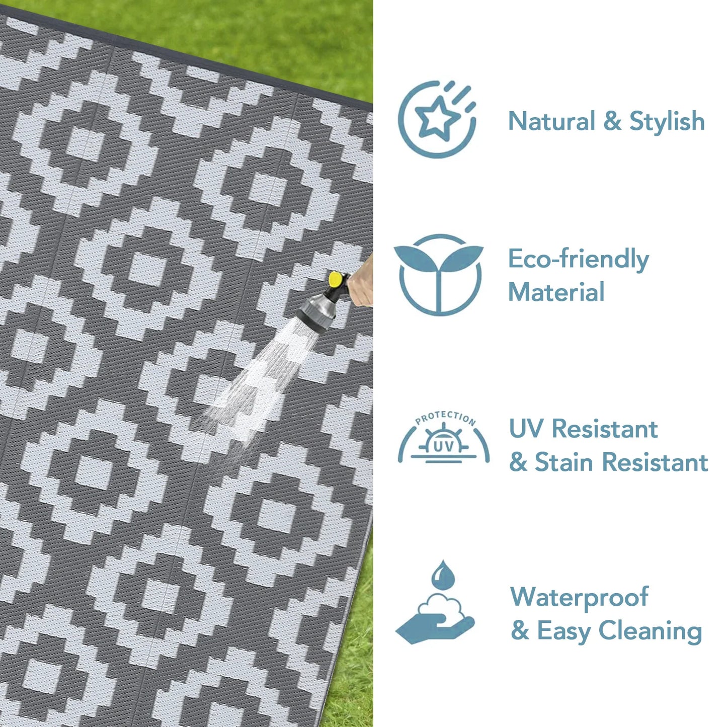 StudysetCN Outdoor Geometric Reversible Waterproof Rug For Patio