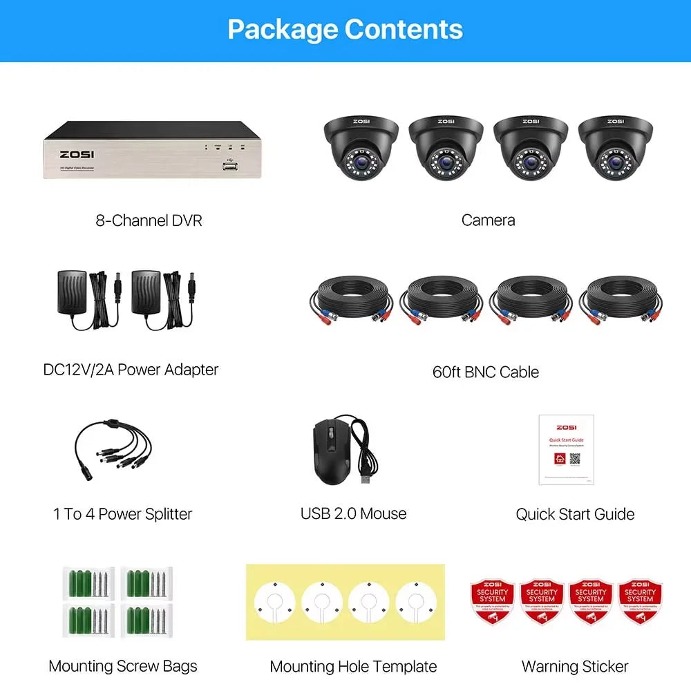 ZOSIC 8CH Security Camera System H265 5MP Lite DVR Indoor