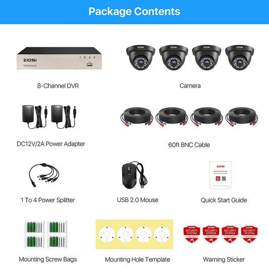 ZOSIC 8CH Security Camera System H265 5MP Lite DVR Indoor