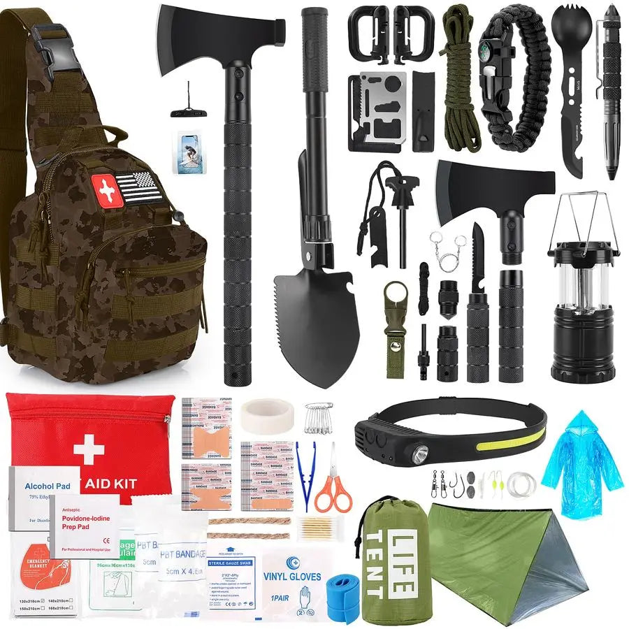 Emergency Survival Gear Kit 268 Pieces With First Aid Camping