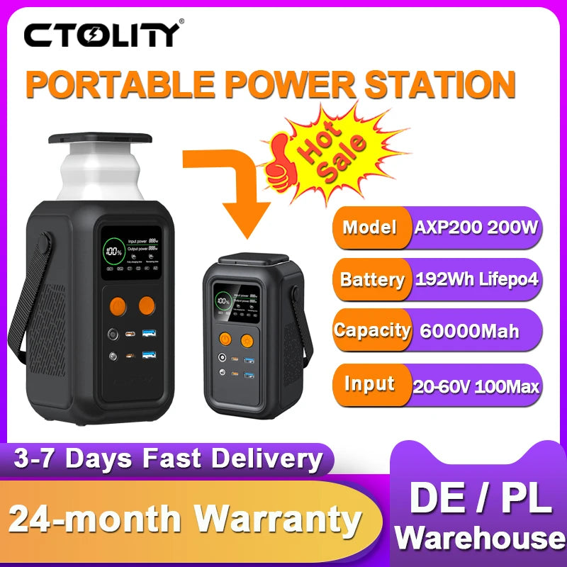 CTOLITY 200W Portable Power Station Lifepo4 Battery 192Wh