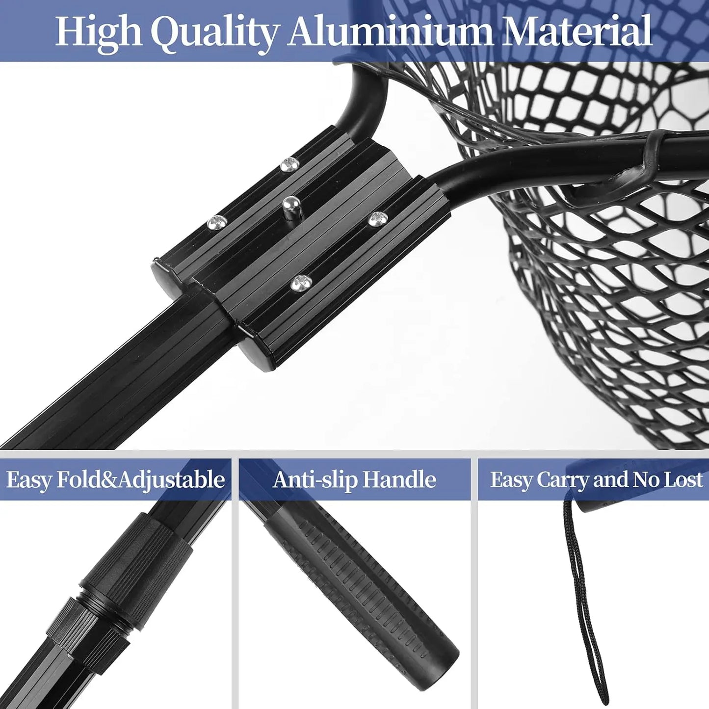 Folding Rubber Fishing Net With Aluminum Handle For Freshwater Saltwater