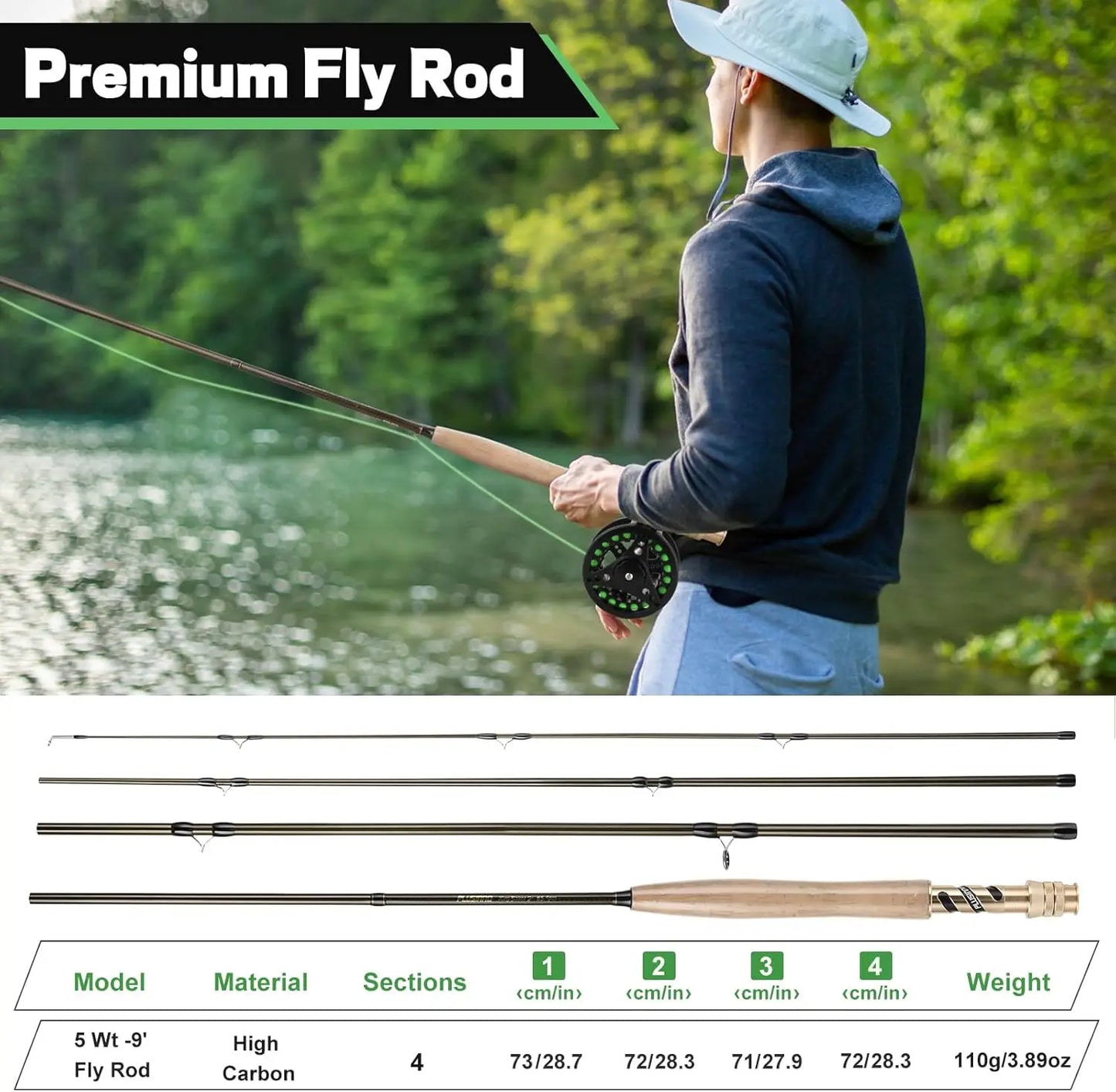 Lightweight Graphite Fly Fishing Rod and Reel Combo Starter Kit