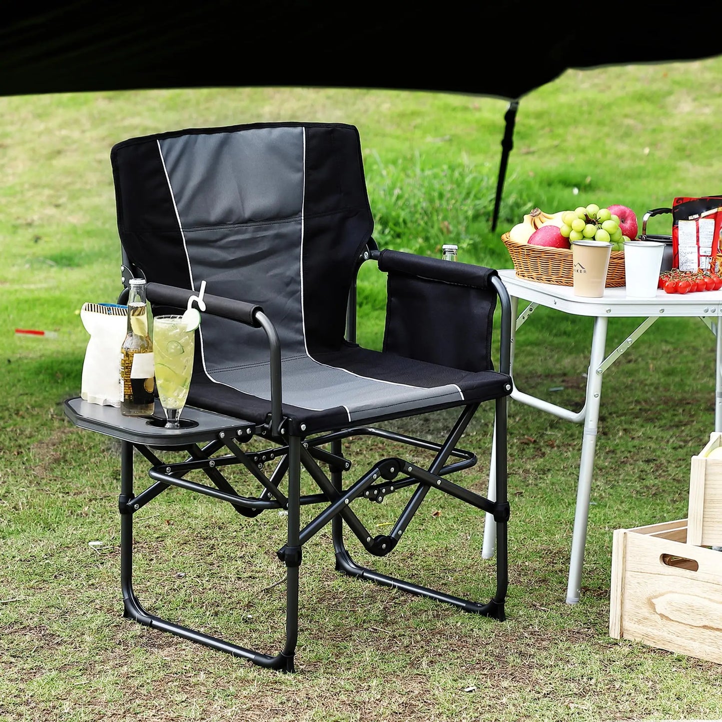 HiMISS Heavy Duty Folding Director Chair 400LBS With Side Table Pockets