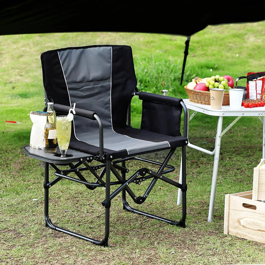 HiMISS Heavy Duty Folding Director Chair 400LBS With Side Table Pockets