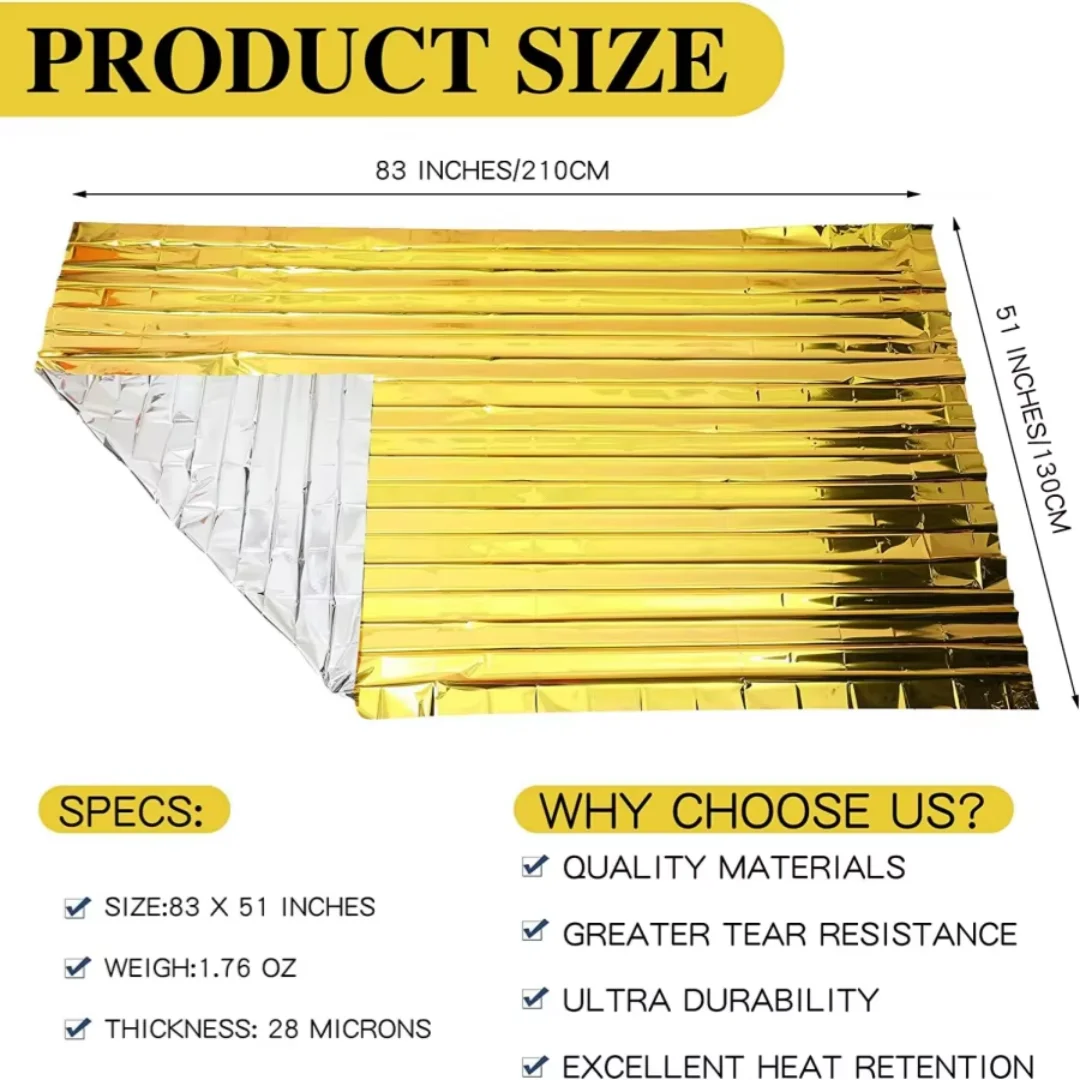 Emergency Thermal Blanket Folding Waterproof Windproof Sunshade For Outdoor Use