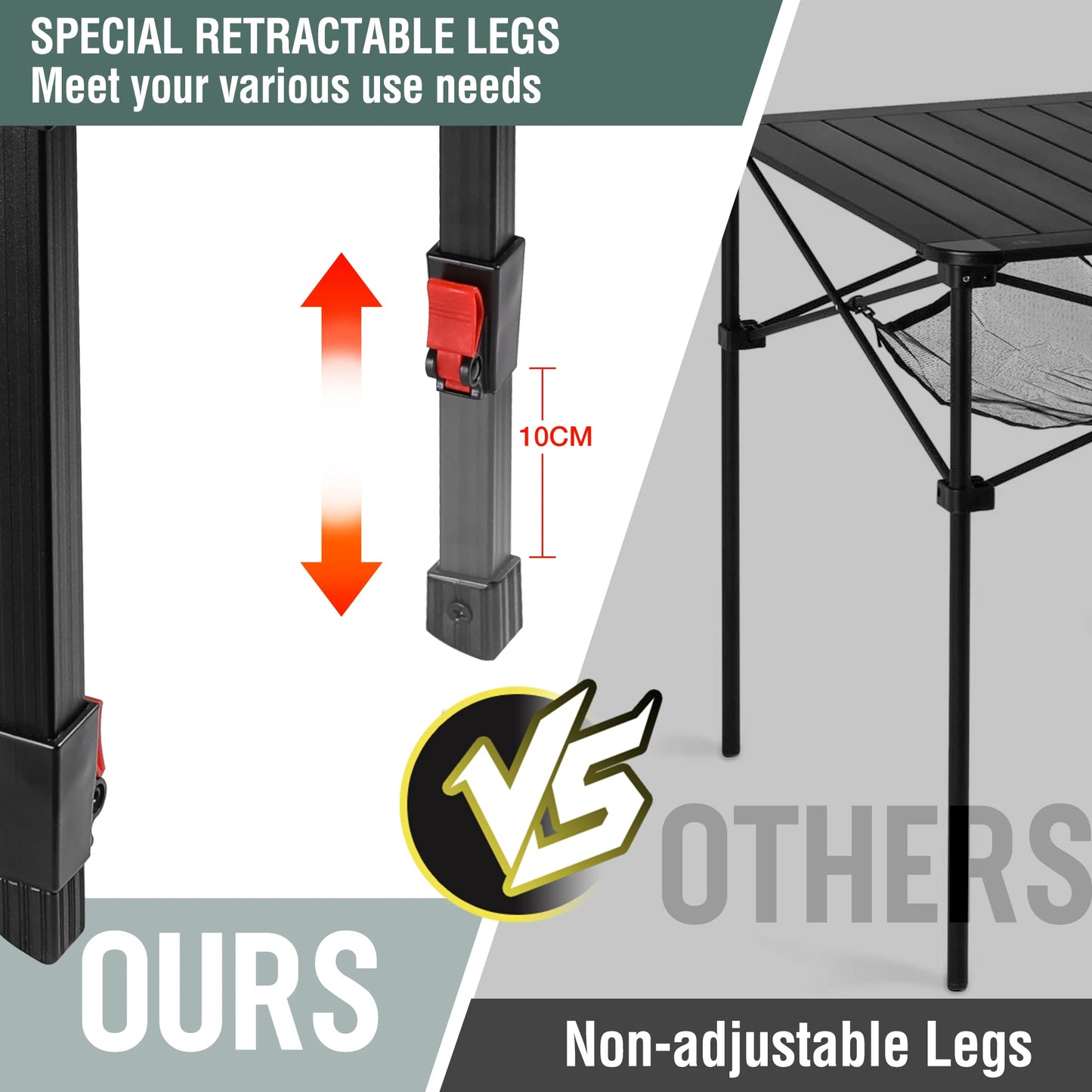 VILLEY Folding Camping Square Table Lightweight Aluminum With Carry Bag