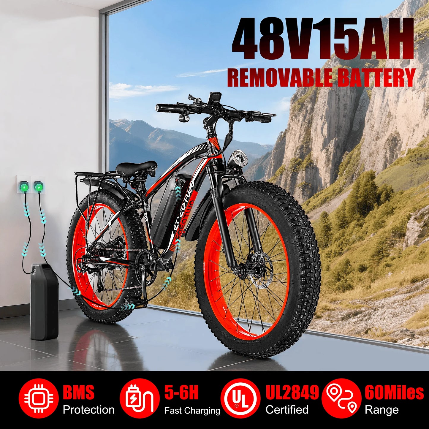 EOEOTWO 1500W Electric Mountain Bike 34 MPH Fat Tire