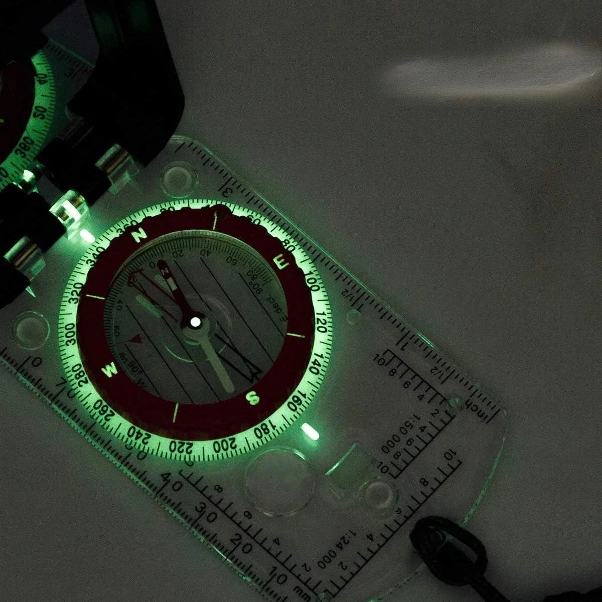 Sighting Compass Mirror With Adjustable Declination Base Plate LED Light