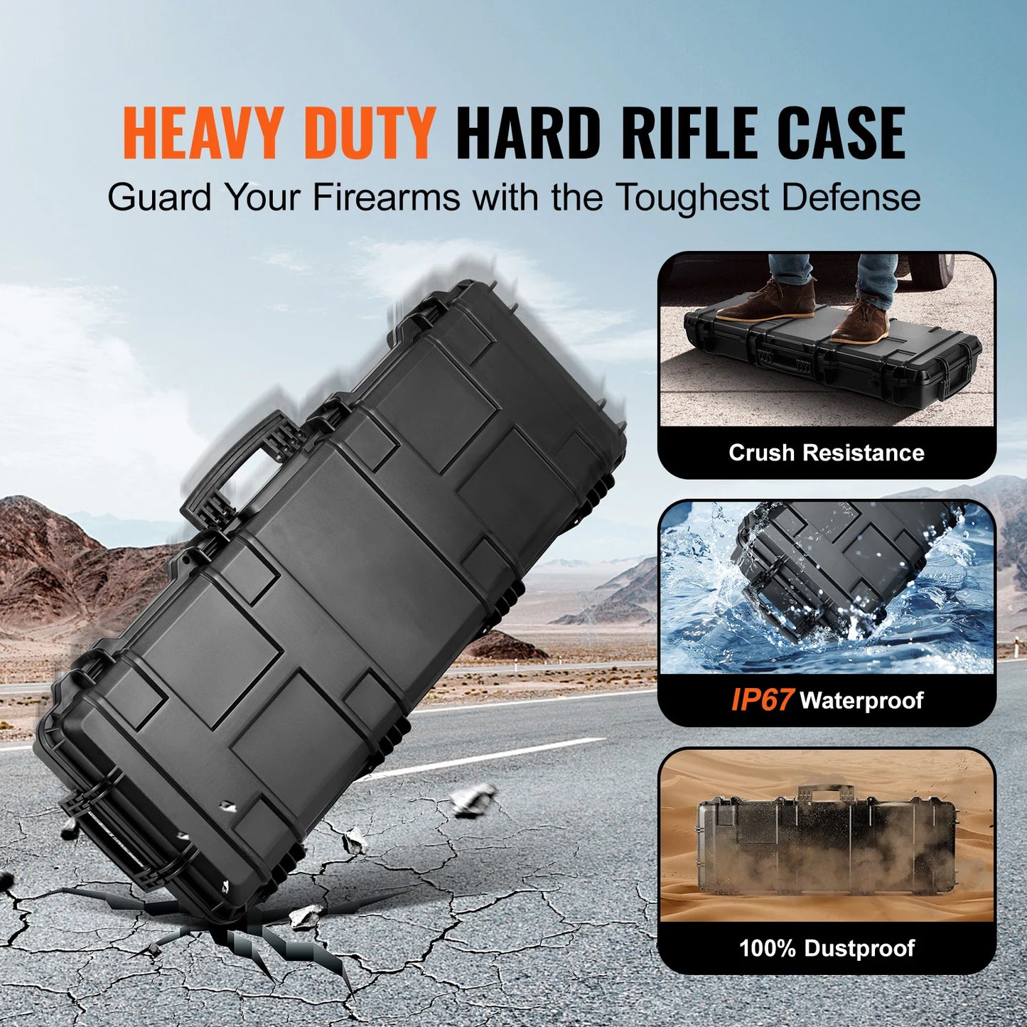 SucceBuy Rifle Hard Case Waterproof Shockproof With Casters