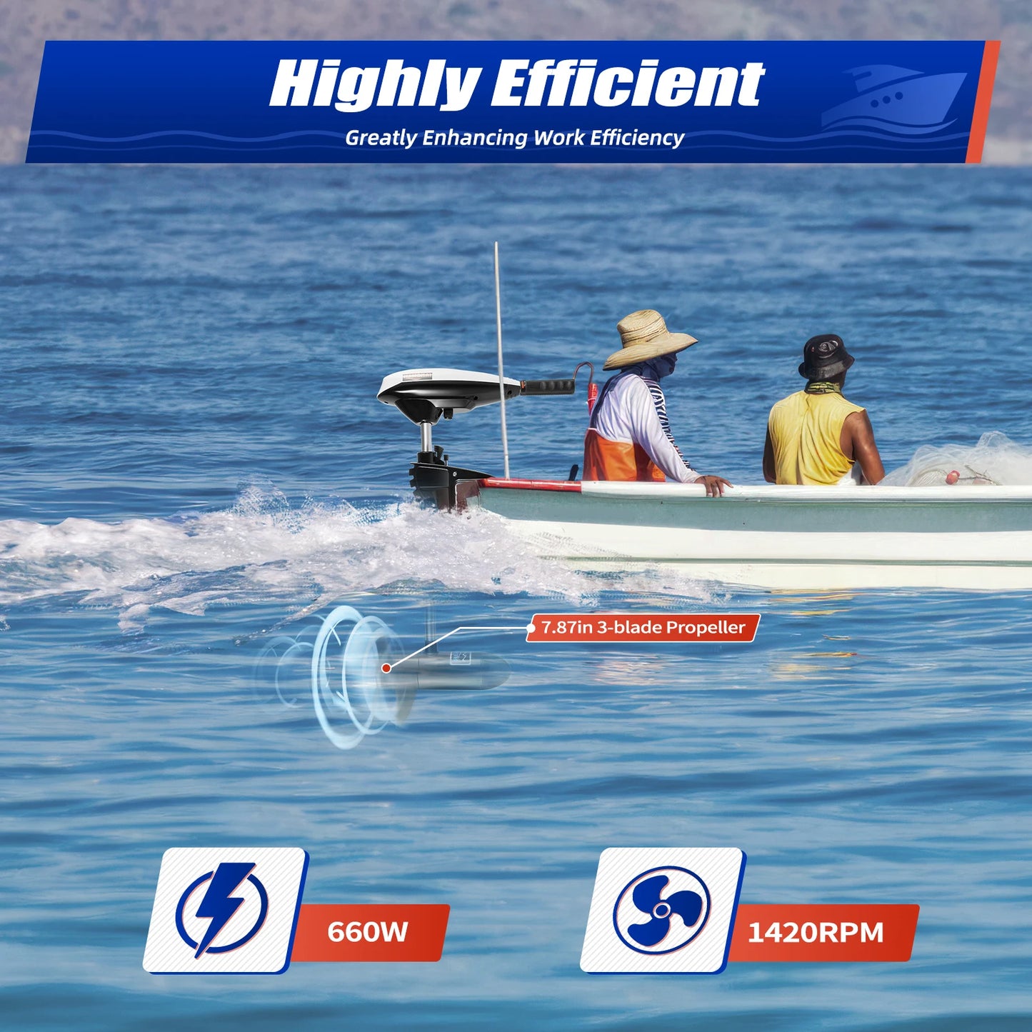 Bymaocar 12V Electric Trolling Motor 660W 5 Forward 2 Reverse