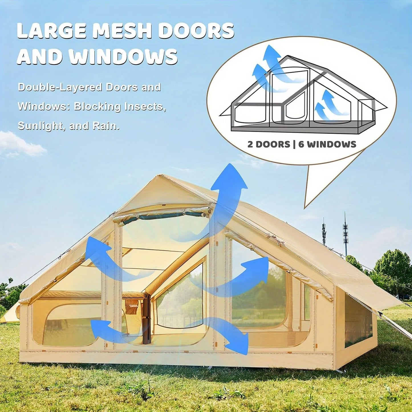 Inflatable Family Tent With Skylight And Chimney Waterproof